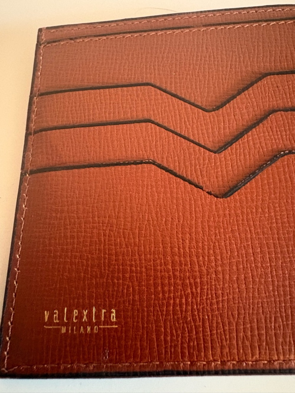 Valextra Brown Leather Slim Card Case and wallet with Gold Logo